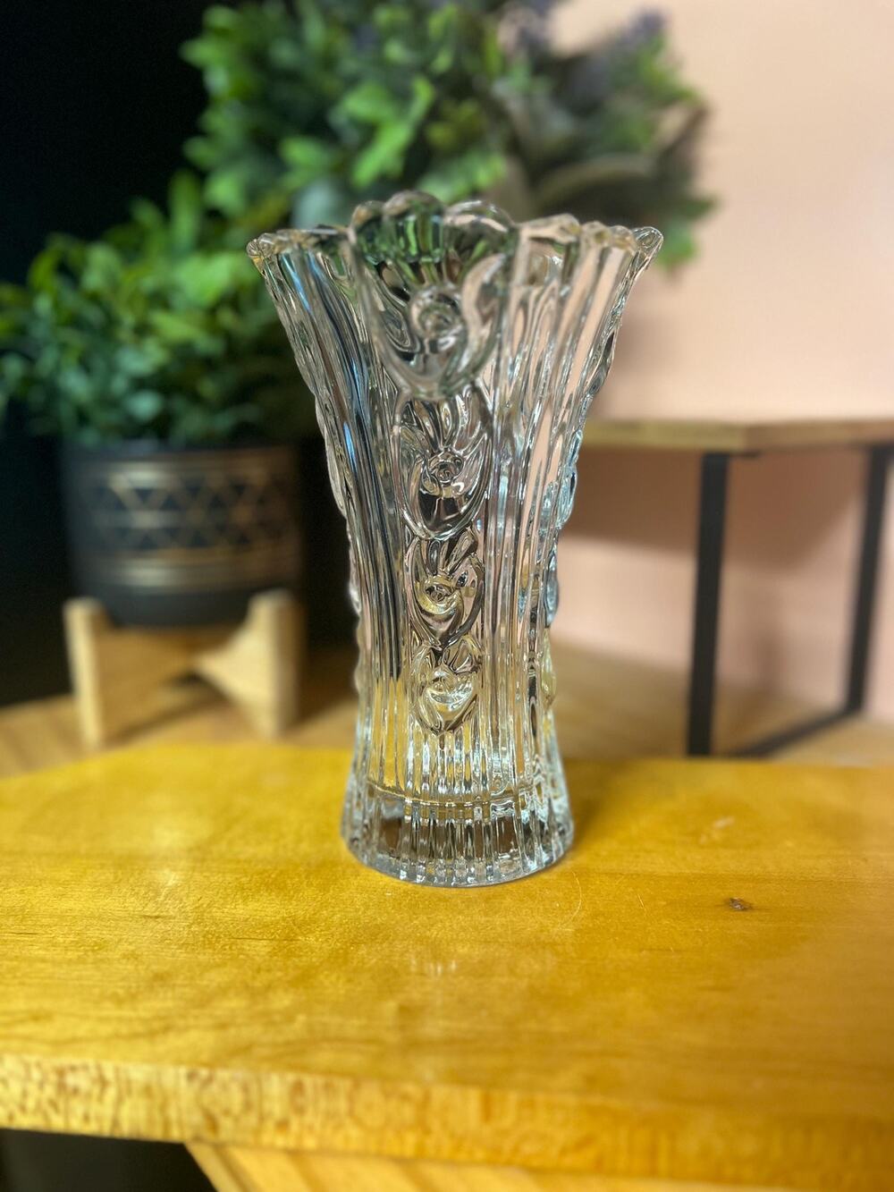 Vintage Italian Clear Glass Rose Vase Vetreria di Borgonovo Elena Pattern